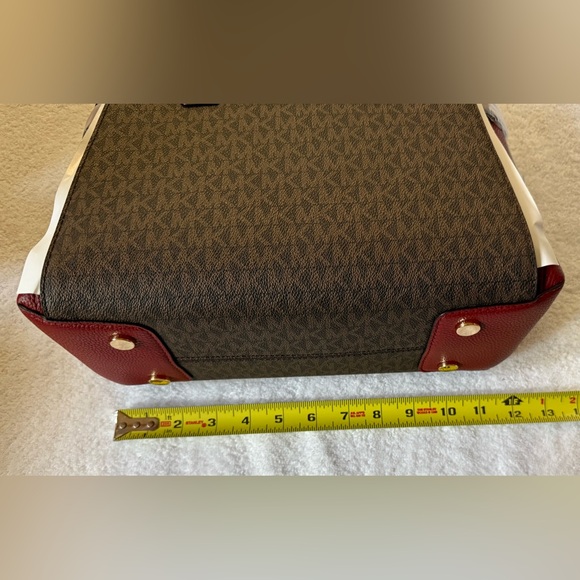 Michael Kors Brown MK signature  and Red Leather Mercer Satchel/Crossbody - Picture 6 of 10